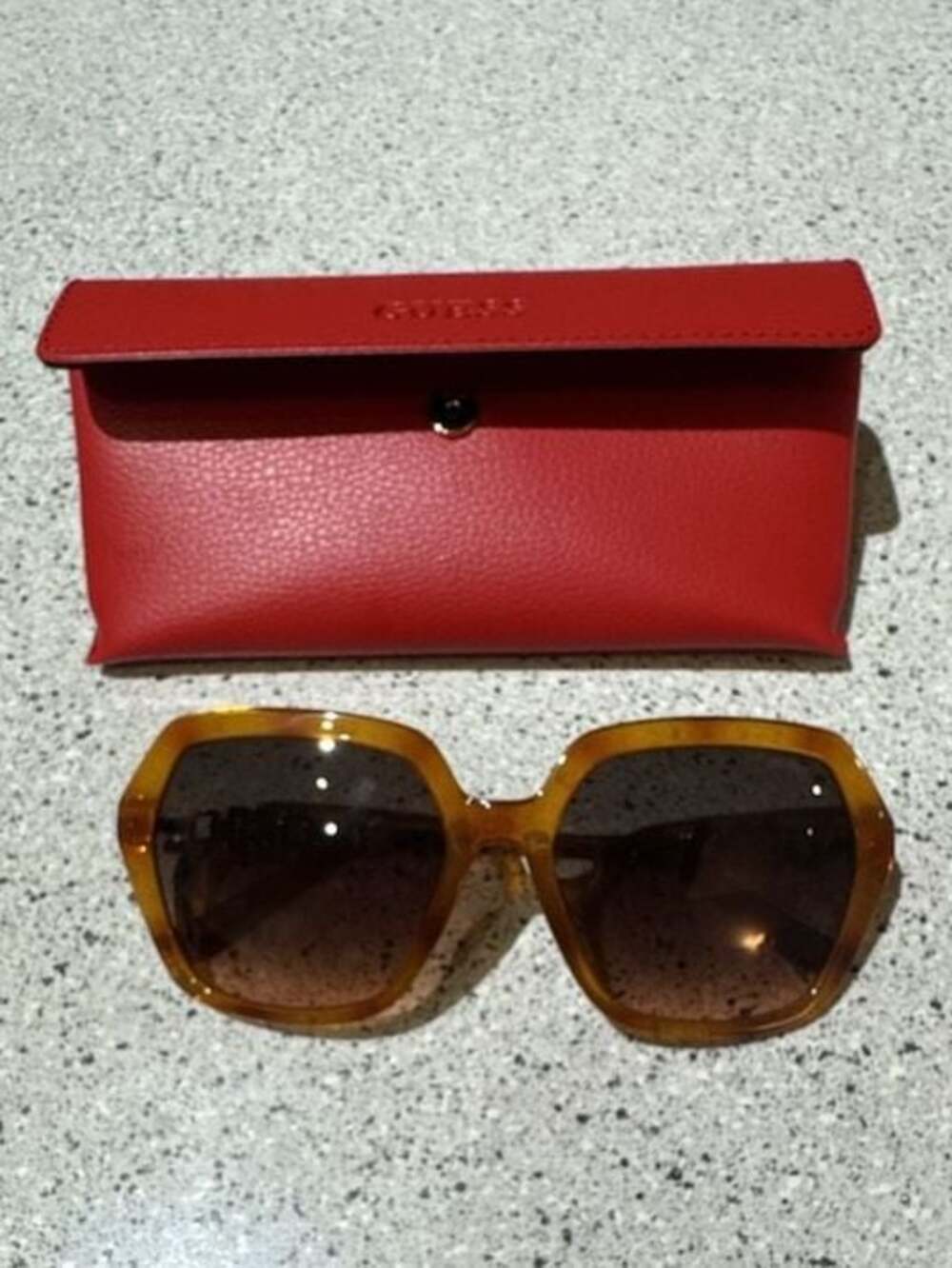 GUESS  53F Tortoise Geometric Sunglasses with Red Case